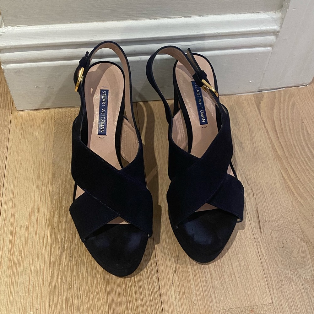 Stuart Weitzman Soliesse Navy Blue Chunky Heels